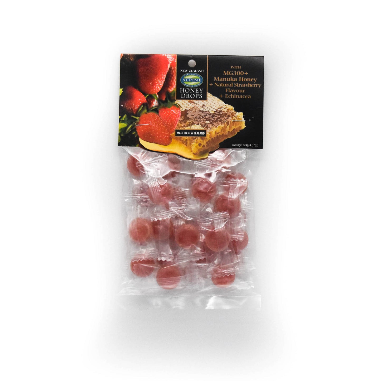 Honey Drops with MG300+ Mānuka Honey, Strawberry and Echinacea 124g